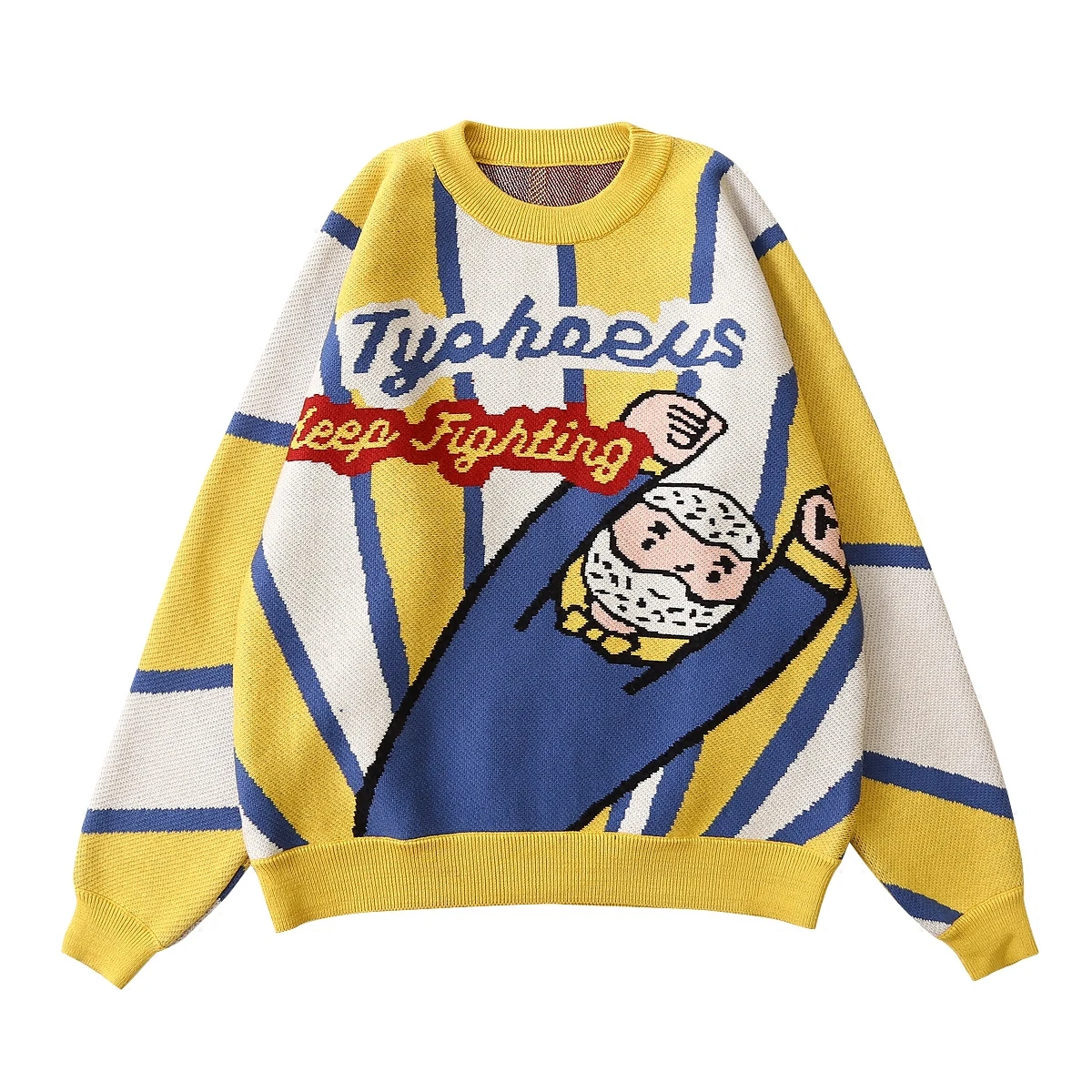 

2019 Sweet Lady Yellow Stripe Keep Fighting Autumn Spring Sweater Novelty Pullover Fashion Cute Sweater for Women Daughter Gift