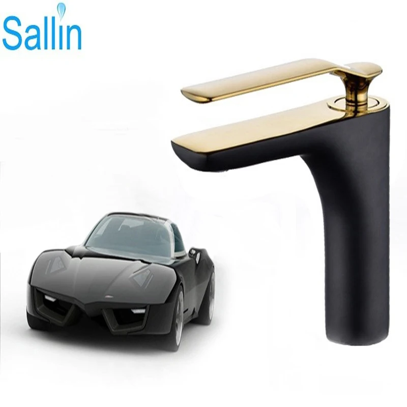 

Black Bronze Bathroom Basin Faucet Gold Handle Cold and Hot Water Basin Mixer Tap Deck Mounted Lavatory Basin Water Faucet Tap