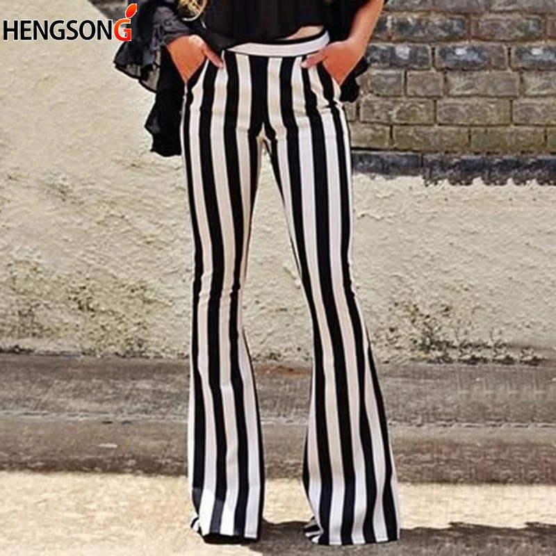 black and white striped flare pants