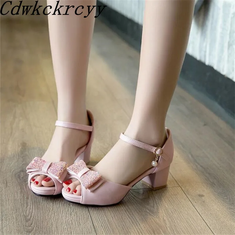 

Summer New pattern fashion Simplicity High-heeled Fish mouth Women sandals Pink white black Sweet Bow Women sandals size 34-43