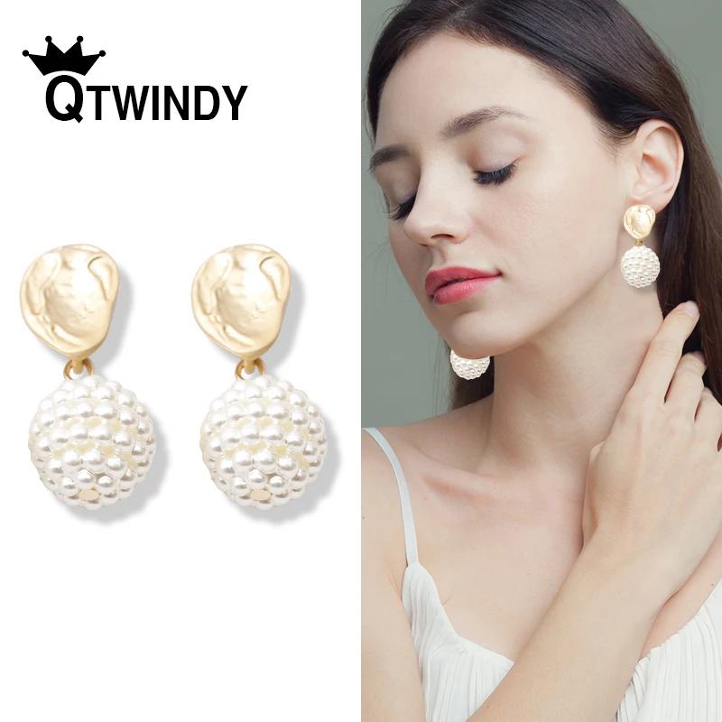 

Korean Elegant Temperament Personality Long Simulated Pearl Pendant Drop Earrings Flowers Simple Dangle Earrings Female Jewelry