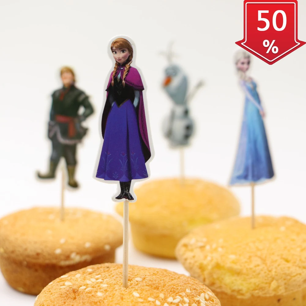 24pcs/lot Kids Favors Anna Elsa Princess Girl Birthday Party Decoration Foods picks wedding paper cup cake toppers Wrappers