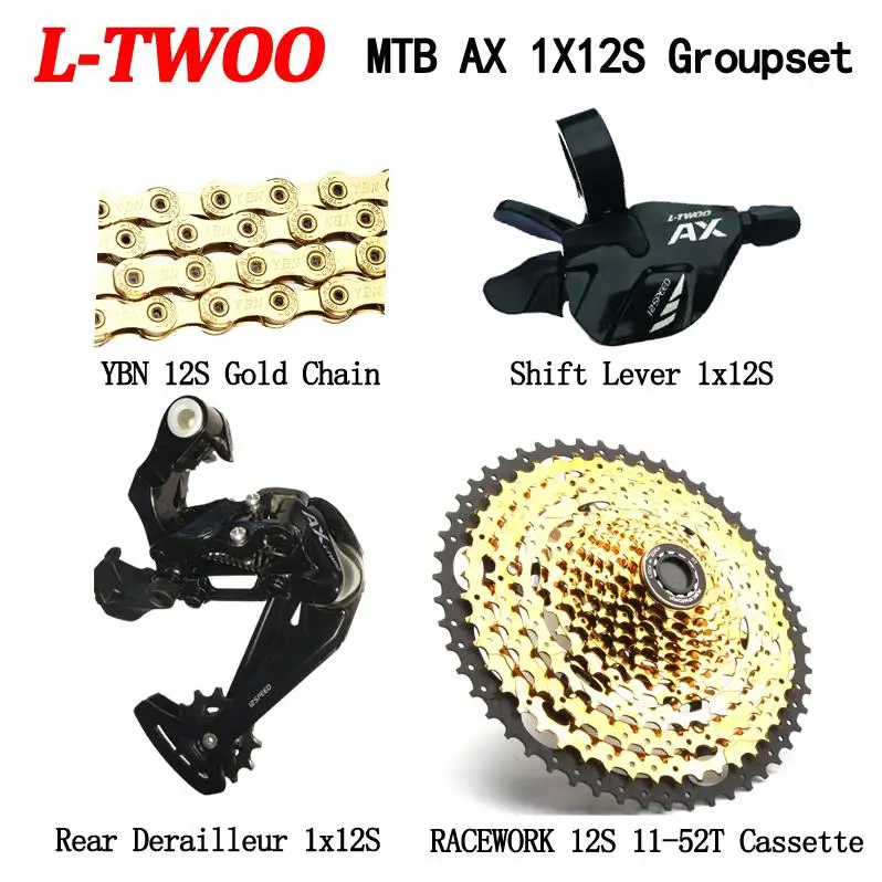 LTWOO MTB 12 Скоростей переключатель велосипед группа набор RACEWORk 11-52T кассета YBN цепь 4 шт. набор Eagle M9000 - Цвет: Golden chain