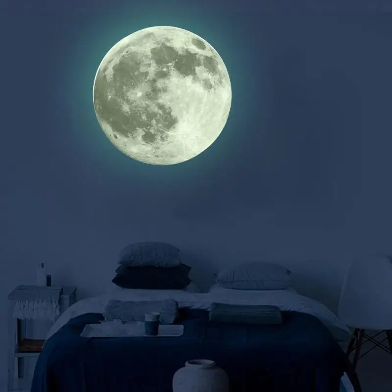 1pc Luminous 3D Full Moon Wall Stickers Light PVC Wall Art Stickers