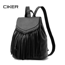 Ciker neue mode quaste frauen leder rucksack lässig reisetaschen für mädchen schultaschen schwarz bagpack mochila sac a dos bookbag