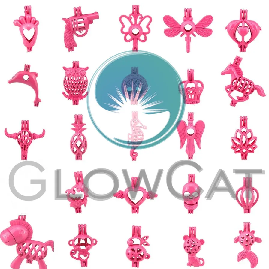

New Year Gift Locket Hot Pink Foot Gun Butterfly Lotus Angel Wings Animal Oyster Pearl Beads Cage DIY Jewelry Making