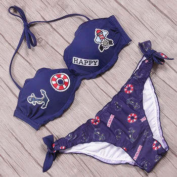 

Biseafairy 2019 New Bikini Swimwear Women Ruffle Halter Swimsuit Embroidery Bathing Suit Sexy Bikinis Set Push Up Swim Wear Swim