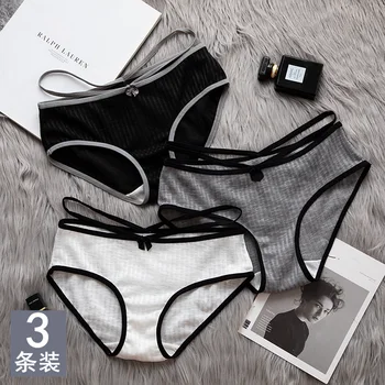 

high quality new Women's underwear Solid color 100% cotton Bow Sexy Comfortable Breathable Large size Girls Mid-Rise Briefs