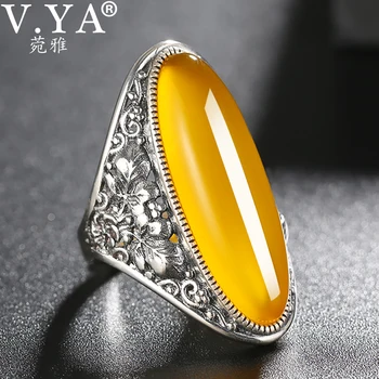 

V.YA Luxury Flower Shape Garnet Stone Ring 925 Sterling Silver Big Thumb Rings For Women Fine Jewelry