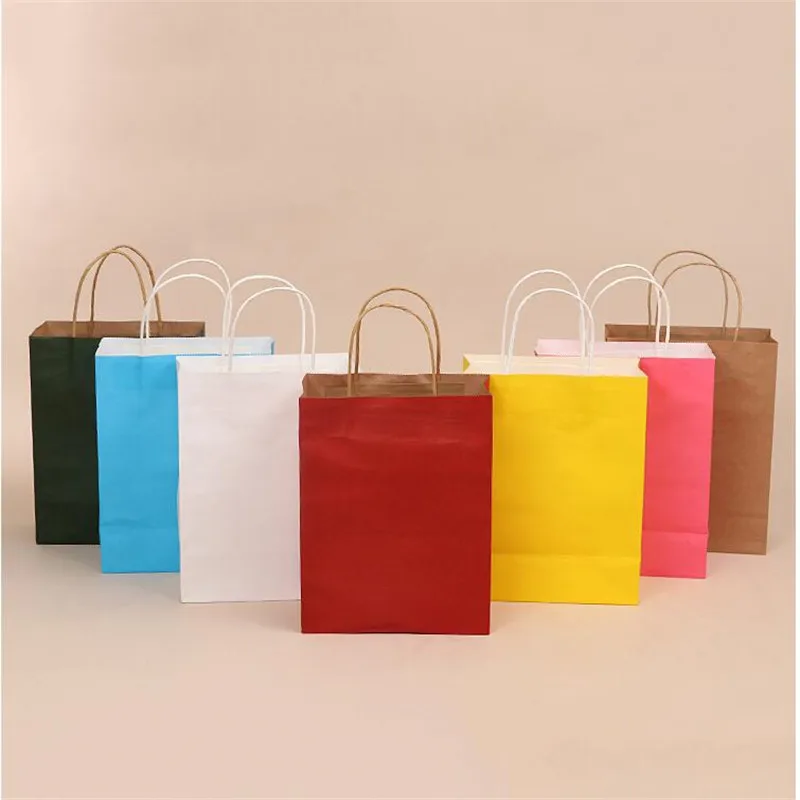 10pcs 21x13x8cm Paper Gift Bags Solid Color Shopping Gift bags Kraft