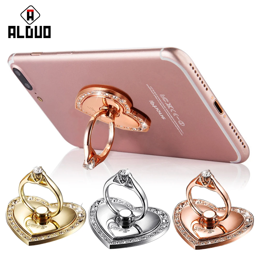 ALANGDUO Pop Mobile Phone Ring Holder Diamond Stand Metal Unique Love