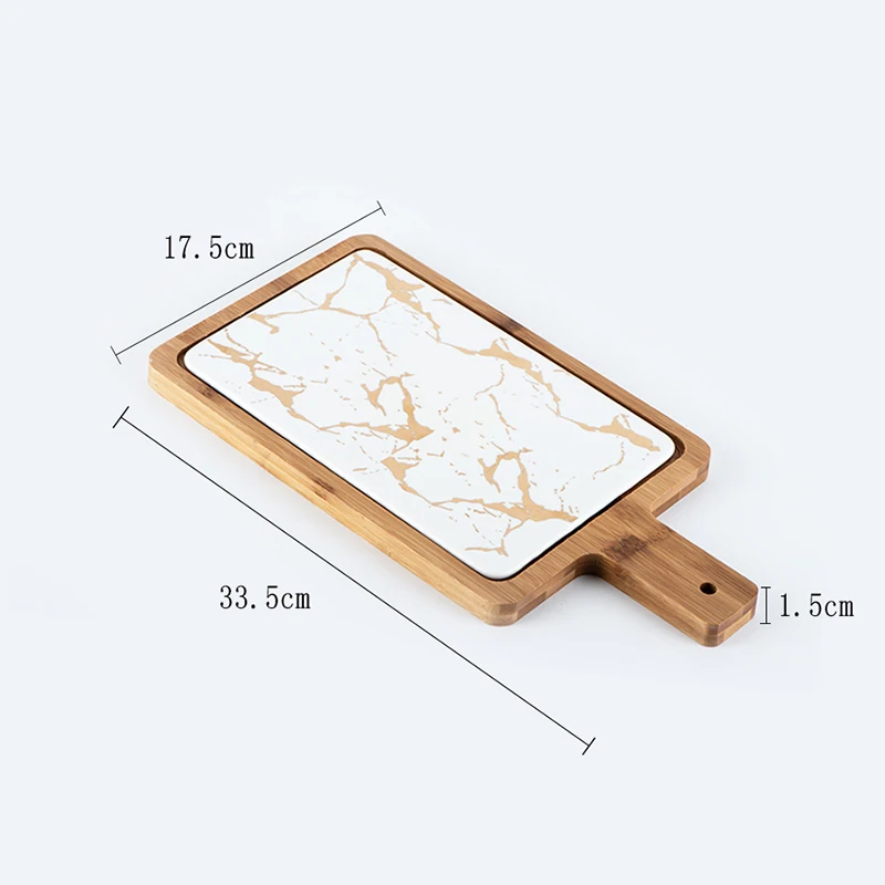 Золотая мраморная керамическая Бытовая Западная десертная тарелка Квадратная тарелка для стейка с деревянной ручкой тарелка - Цвет: White large