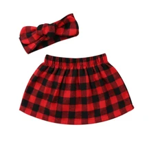 2 Pieces Christmas Newborn Baby Girls Xmas Plaid Skirts AND Headband Casual Outfits Clothes