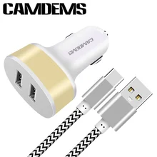 CAMDEMS 2.1A 2 Порта USB, автомобильное зарядное устройство+ USB type c кабель зарядки для Huawei P9Lite Для Samsung Note7 Nexus 5X LG G5 Для Xiaomi 4C 5