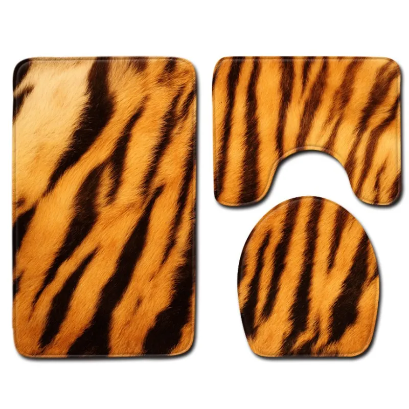  3 pieces/Set Animal Skin Leopard Tiger Pattern Bath Mat Contour Pedestal Rug Lid Toilet Cover Carpe