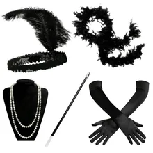 1920 feminino vintage gatsby pena headbands flapper traje acessório cigarro titular xale luvas conjunto de cabelo