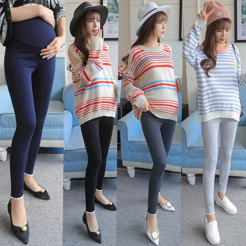 MODENGYUNMA Maternity Clothes New Lace Edge Pregnant Leggings Slim Fit Long Section Pregnancy Pants Stomach Lift Pants Vestidos