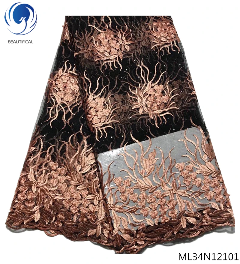 

BEAUTIFICAL french Lace fabrics for clothes 2019 Hot sale nigerian tulle lace with beads and stones embroidery fabric ML34N121