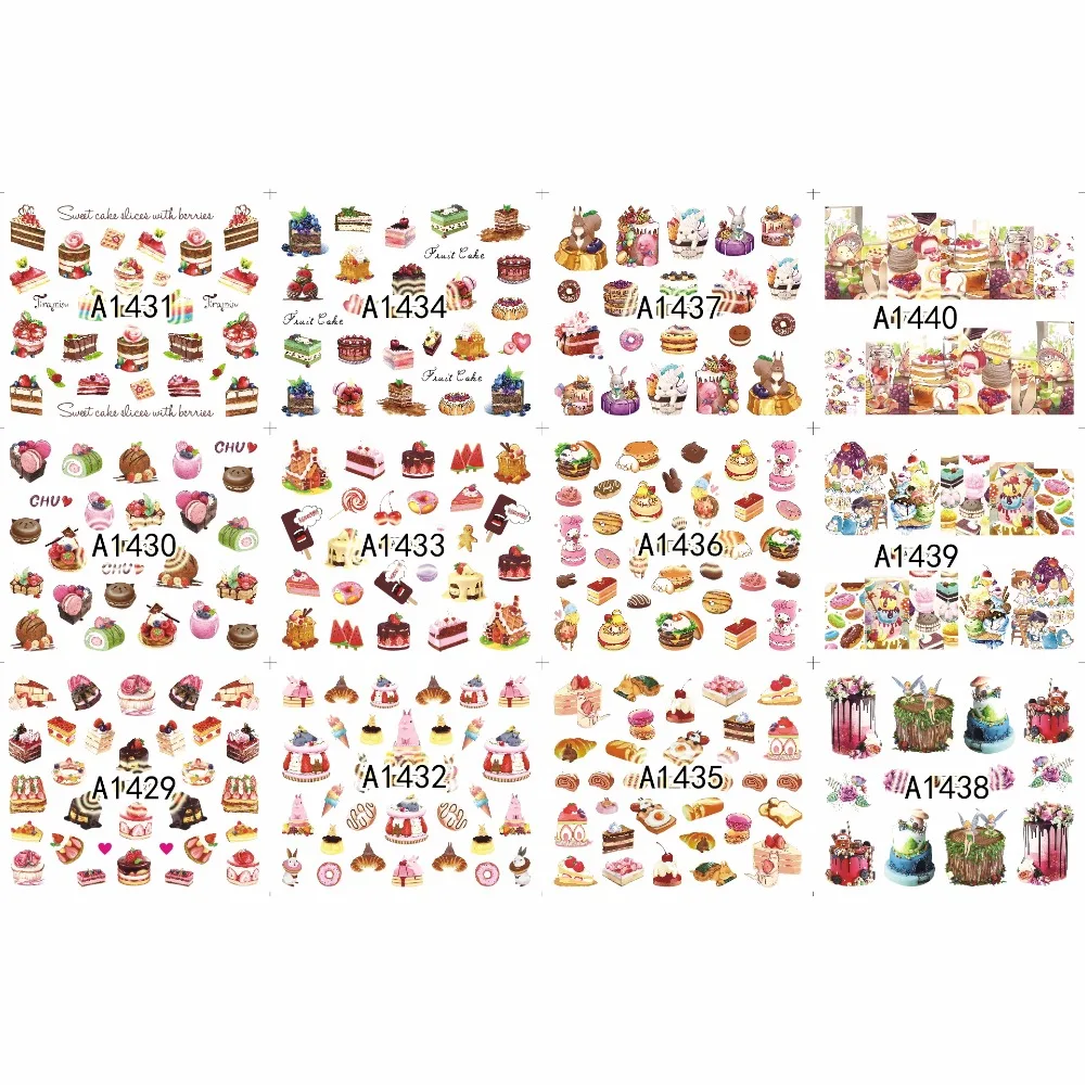 

12 PACKS / LOT NAIL ART BEAUTY WATER DECAL SLIDER NAIL CUTE CARTOON BIRTHDAY CAKE CHEESE CAKE DESSERT TIRAMISU A1429-1440