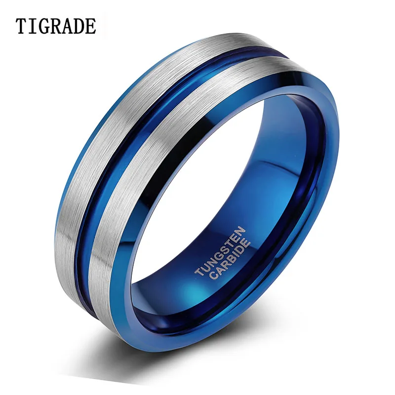 TIGRADE 8 мм мужское черное кольцо из карбида вольфрама тонкая синяя линия обручальное кольцо винтажные мужские ювелирные изделия аниме Anel Masculino Aneis Размер 6-15 - Цвет основного камня: L