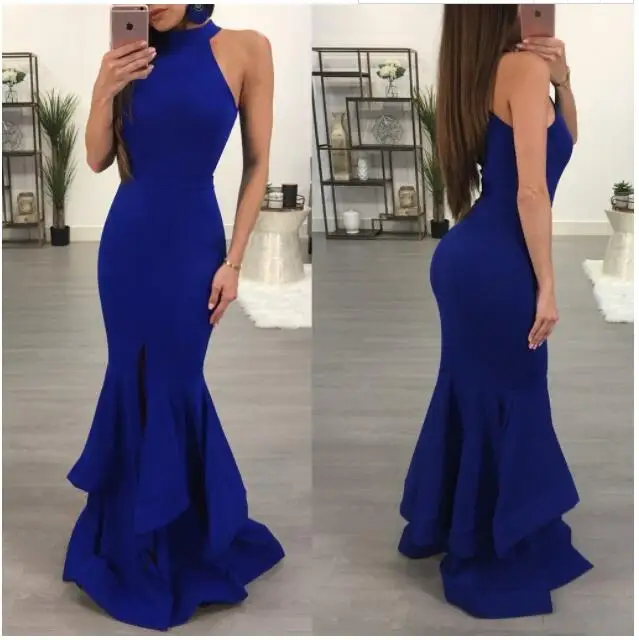 

Elegant Ruffle Women Longo Evening Party Dress Sexy Halter Off Shoulder Split Bodycon Maxi Dresses Robe Winter Vestidos De Festa