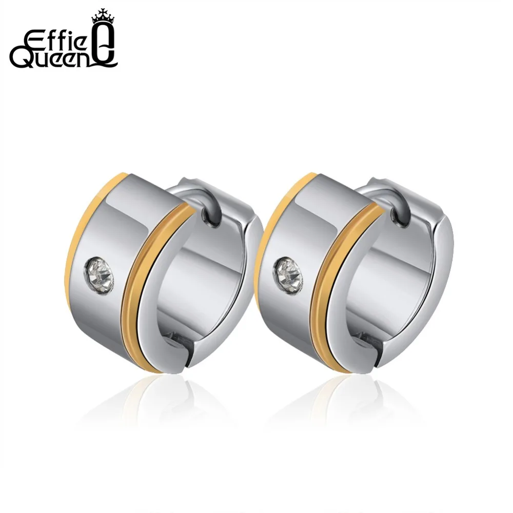 

Effie Queen Stainless Steel Small Hoop Earrings For Women AAA Zircon Silver Gold-color Earring Punk Men Jewelry Gift DGTE111