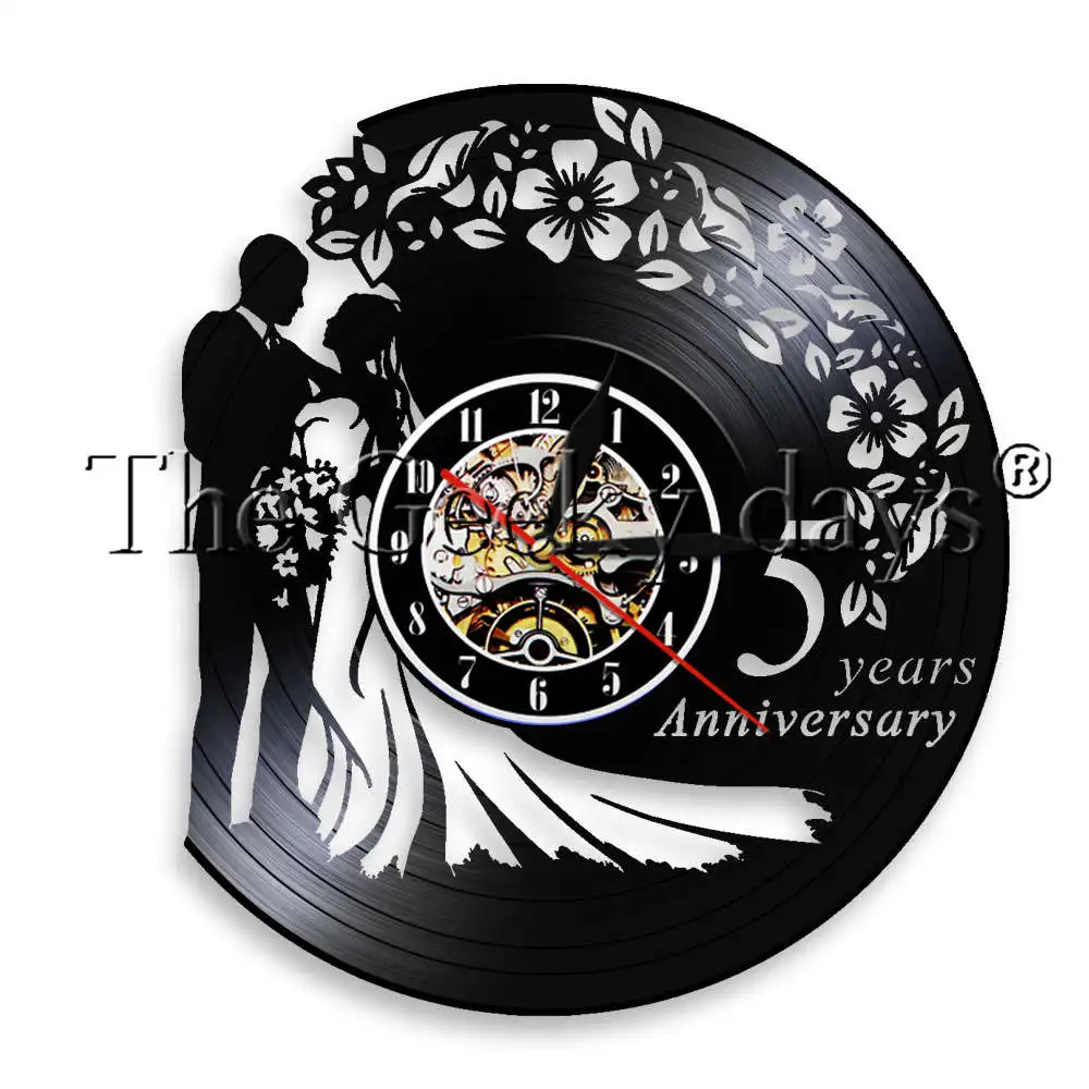 1 шт 40th Свадебные Юбилей ручной работы светодиодный освещения Виниловая пластинка настенные часы брак мистер и миссис Цвет изменить