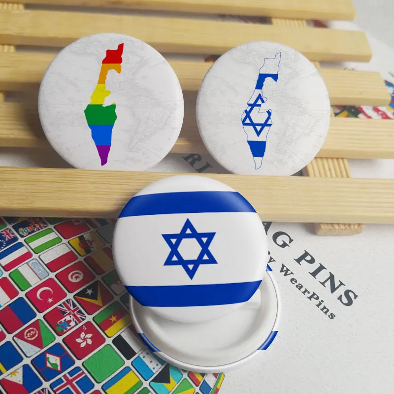 

Israel Flag Map Tin Button Pins LGBT Gay Rainbow Pride Tin Button Badges