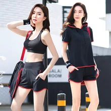 Для женщин спортивный костюм тренажерный зал Фитнес Йога шорты+ рубашка+ бюстгальтер Йога набор сильный Бег Йога Леггинсы колготки спортивный костюм женщина