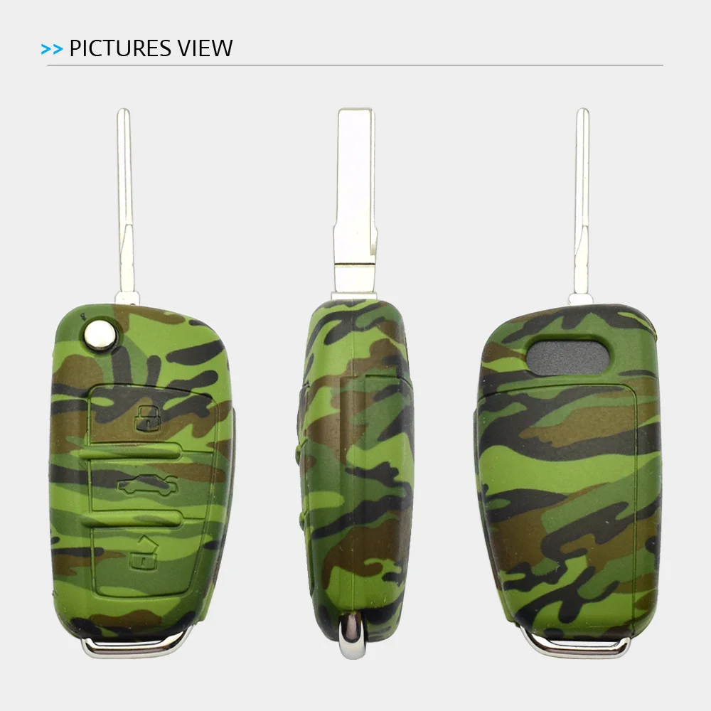 5 ATOBABI Car Key Case Camouflage Silicone 3 Button Flip Remote Shell Protect Cover Keychain for Audi A3 S3 A4 S4 RS4 A6 S6 RS6 Q7