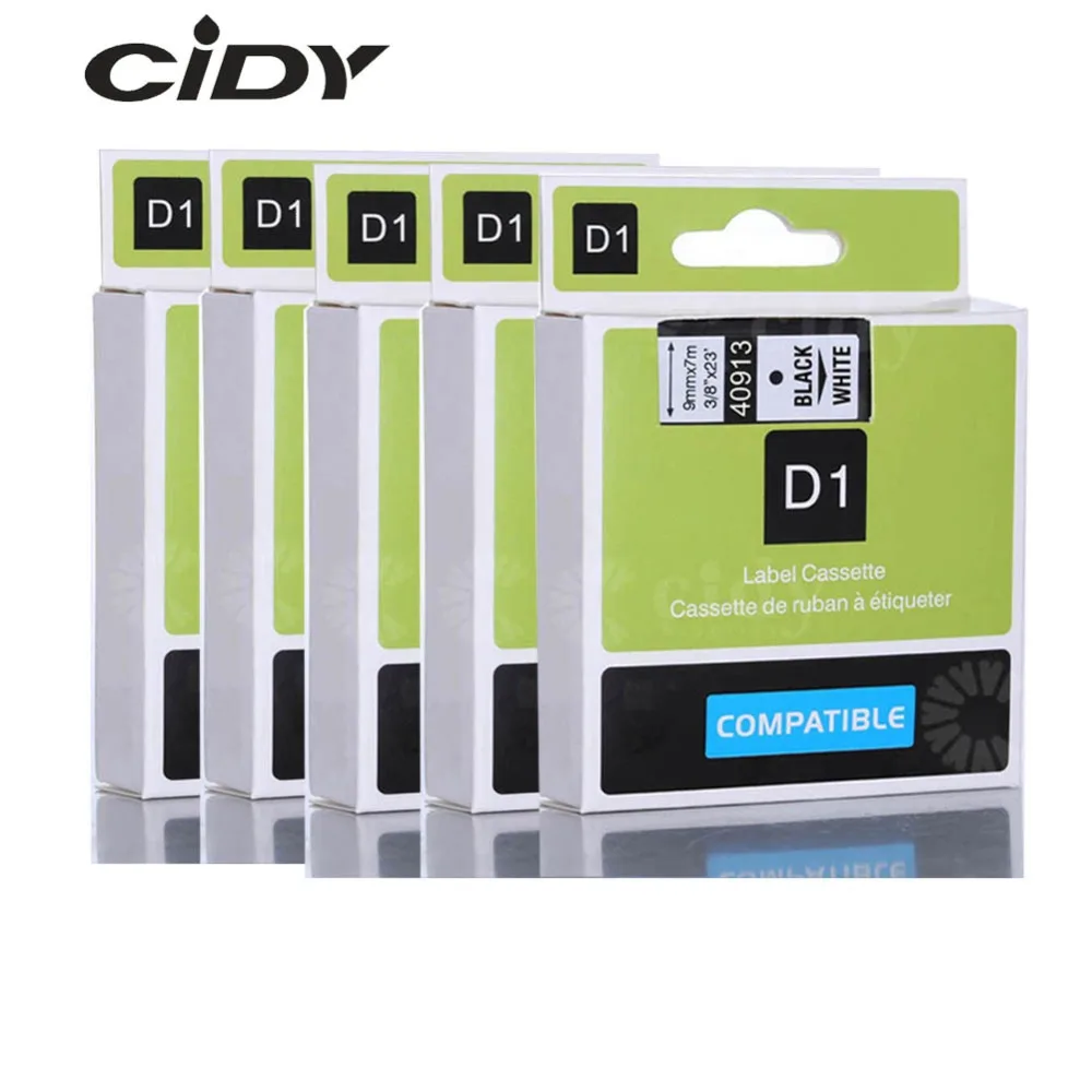 Cidy 5 шт. флейбл-менеджер 9 мм D1 черный на белом Dymo Maker 40913 ярлык ленточные картриджи