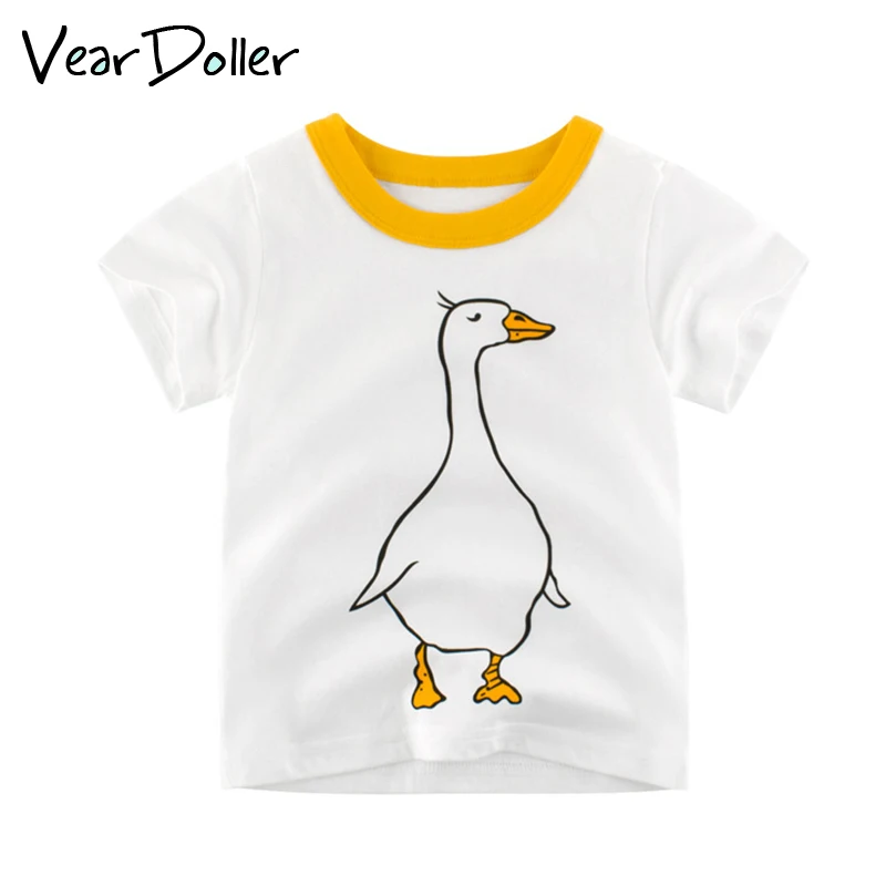 

VearDoller Children's Top Summer Short Sleeve Cotton Kids T Shirts Cute Cartoon Swan Pattern Baby Tee Fashion Boys Girls T-shirt