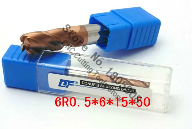 

1PCS 6R0.5*6*15*50 Titanium yellow 6mm 4 flutes Cemented Carbide Corner Radius endmill CNC router bit milling cutter tool
