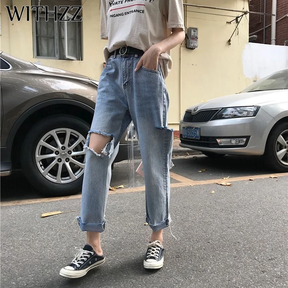 Goede WITHZZ Nieuwe Collectie 2XL Ripped Jeans vrouwen Losse Jeans Vrouwen Broek Broek Overalls Vintage Vrouwelijke Gescheurd Plus Size Broek