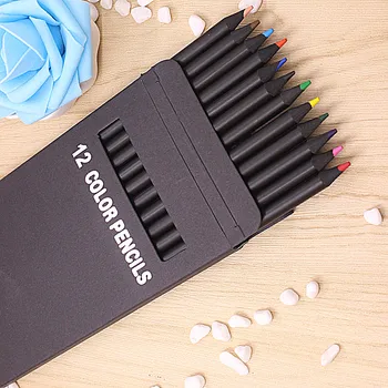 

12 Pcs/Set Valued Color Pencil Packaging 12 Different Colours Colored Pencils Kawaii School Black Wooden Pencils High Quality