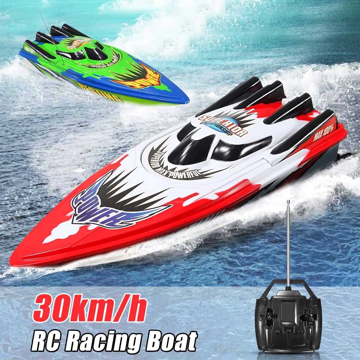 الأحمر/الأخضر RC قارب راديو التحكم عن بعد التوأم موتور عالية قارب سباق RC سباق لعبة هدية 33x11x9 سنتيمتر