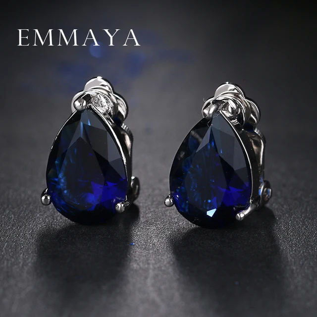 Emmaya Unique New Design Blue Crystal Clip Earrings Top Grade Cz Emmaya Unique New Design Blue Crystal Clip Earrings Top Grade Cz Brincos White Gold Color