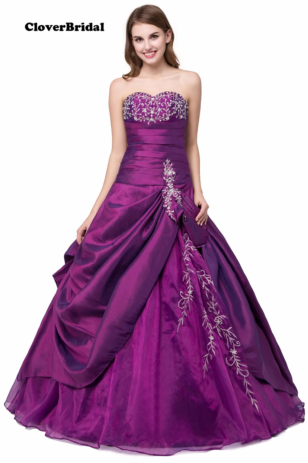 

In Stock New Cheap Embroidery Sweetheart Purple Quinceanera Dresses Size 2-4-6-8-10-12-14-16