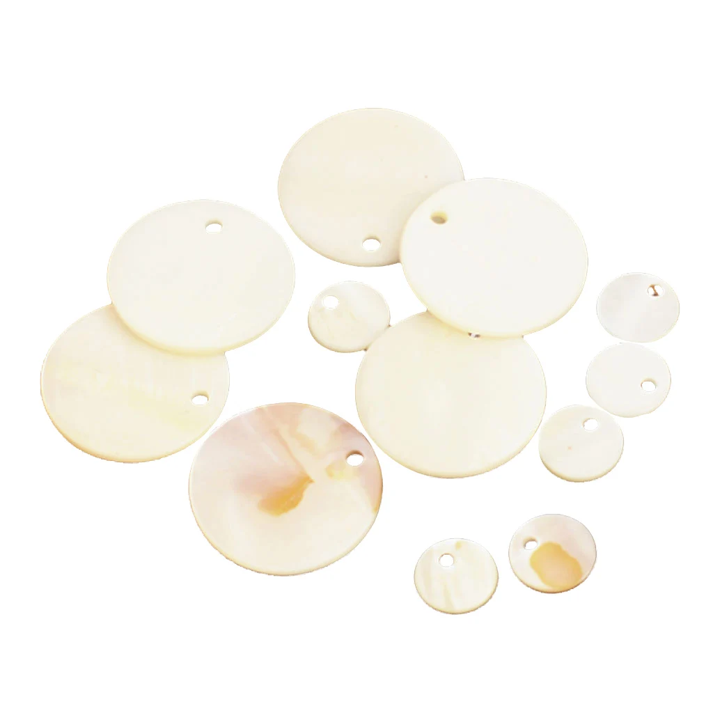 Pack of 12 10mm and 23mm Round Natural Flat Shell Charm Beads Pearl fit Gem stone Glass Crystal
