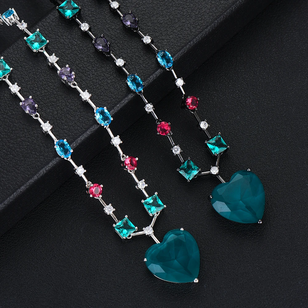 

GODKI Luxury Multicolor Heart Stackable Pendant Necklace Beautiful Full Cubic Zircon Fashion Charm Women Party Jewelry Gift 2019