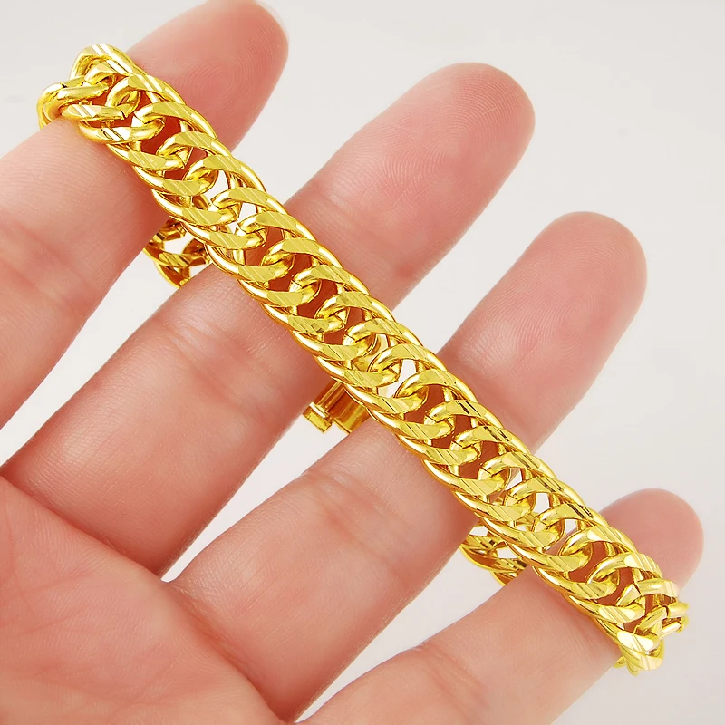 24K Pure Gold Link Chain Bracelet Hiphop Punk Accessories Yellow Gold
