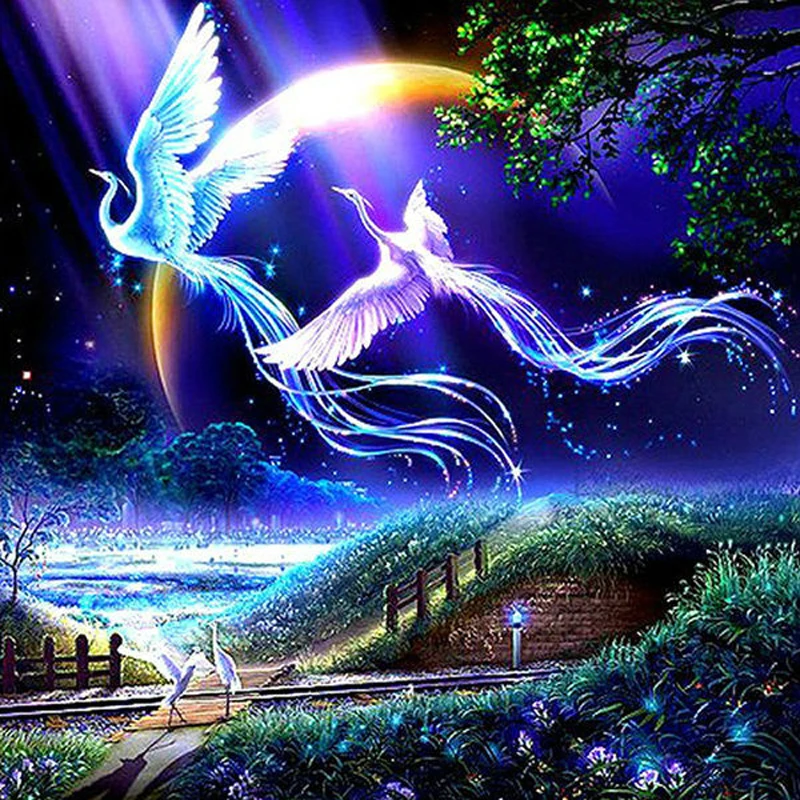 GLymg Diy Needlework Full Diamond Painting Cross stitch Animal Peacock Birds Lover Phoenix Resin Side Drill Home Decor Picture