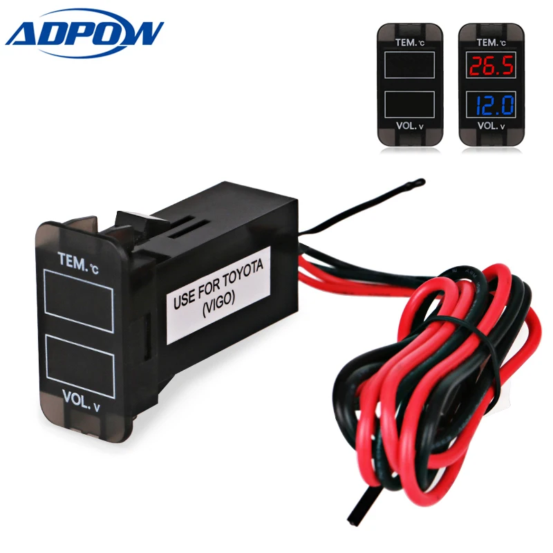 

Car Interface Voltage Meters 12V Dual Display LED Digital Thermometer Voltmeter Voltage Meters For TOYOTA VIGO