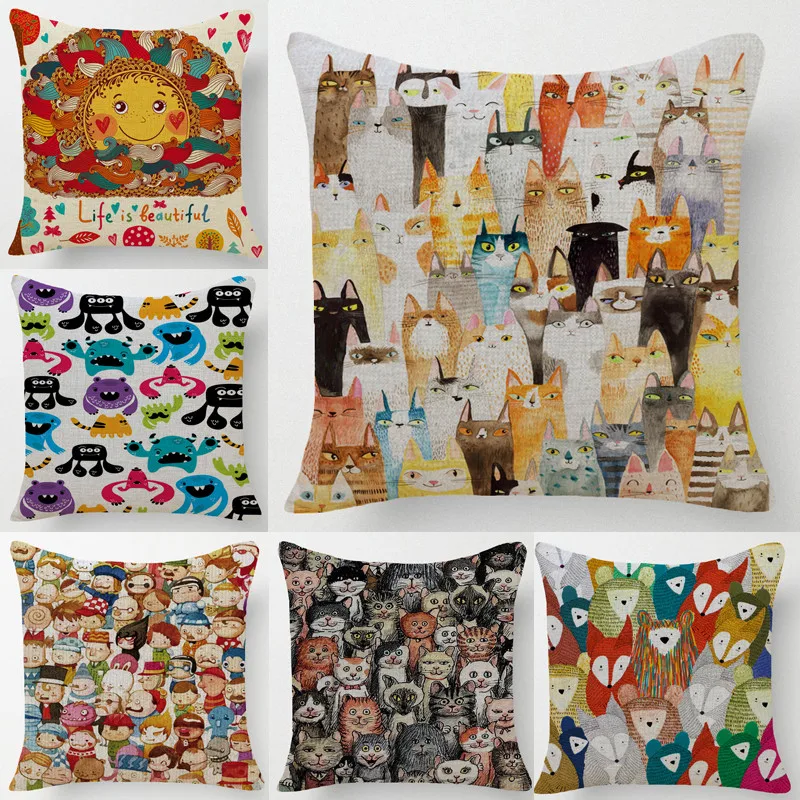 

Cute Cartoon Animal Cushion Covers For Sofa Home Car almofadas Cotton Throw Pillows Case