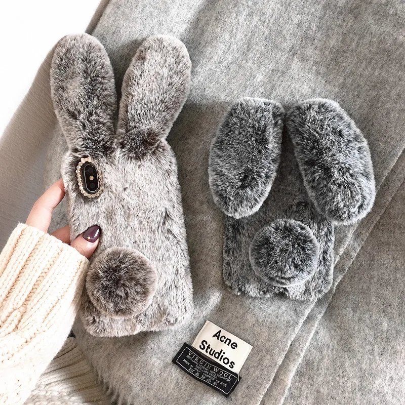 

For Huawei honor 10 lite 9 8C 8X 7C 7A pro Cute Fluffy Rabbit Hair Fur Phone Case for P Smart 2019 P30 P20 lite MATE 20 pro Case