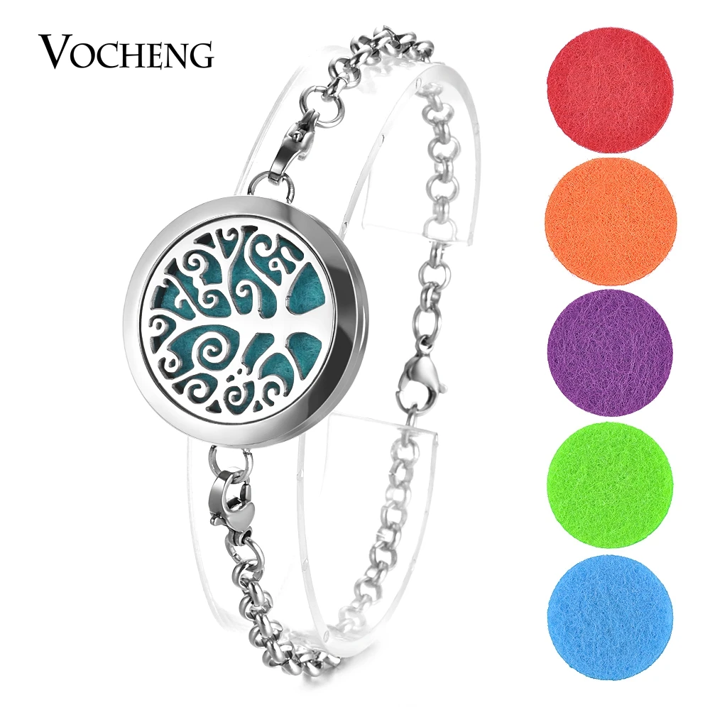 

Aromatherapy Diffuser Locket Bracelet 316L Stainless Steel Magnetic Tree Bangle Randomly Send 10pcs Oil Pads as Gift VA-550