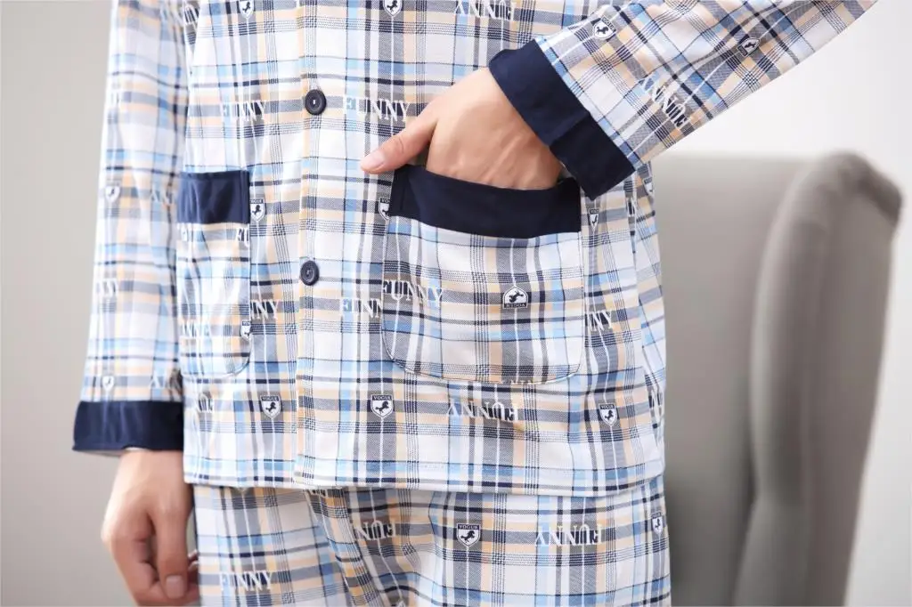 Yuzhenli Высокое качество осенние мужские пижамы с длинным рукавом мужская пижама комплект мужские хлопковые пижамы для мужчин зимние пижамы