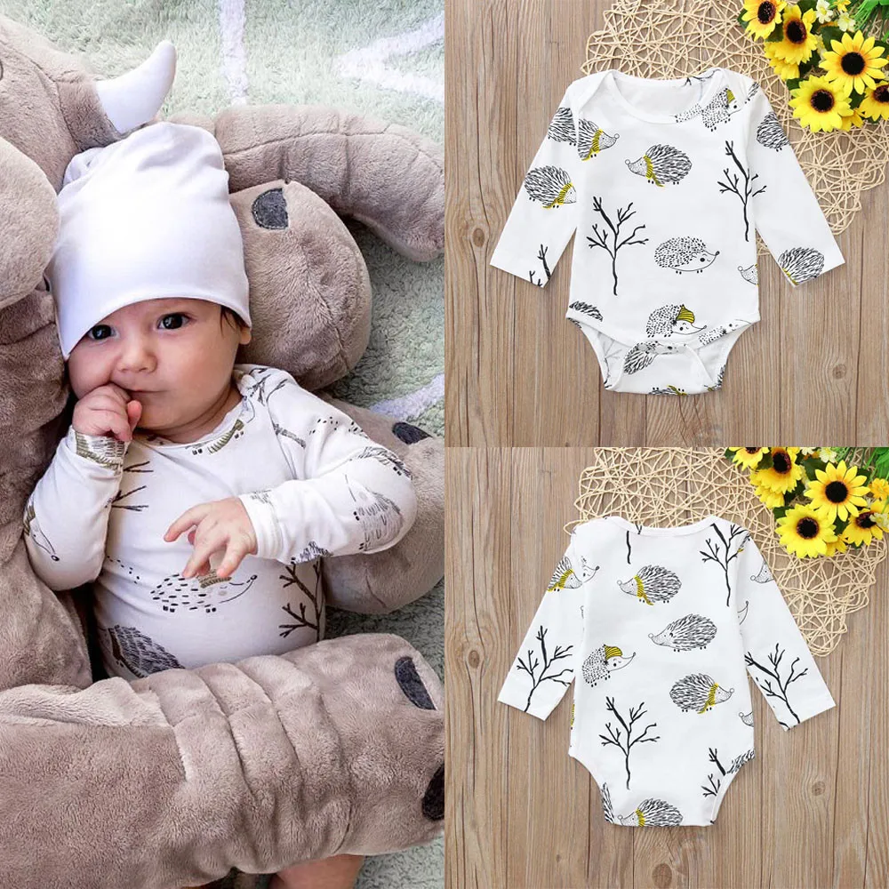 الشتاء ملابس الطفل الوليد الرضع طفل الفتيات الفتيان طويلة الأكمام الكرتون القنفذ طباعة بذلة رومبير ملابس الطفل رومبير