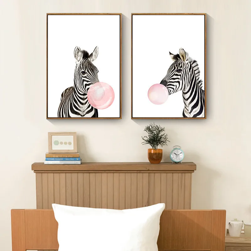 

HAOCHU European Animal Pink Balloon Giraffe Zebra Home Decoration Painting Living Room Children's room Baby Shower Poster Arts