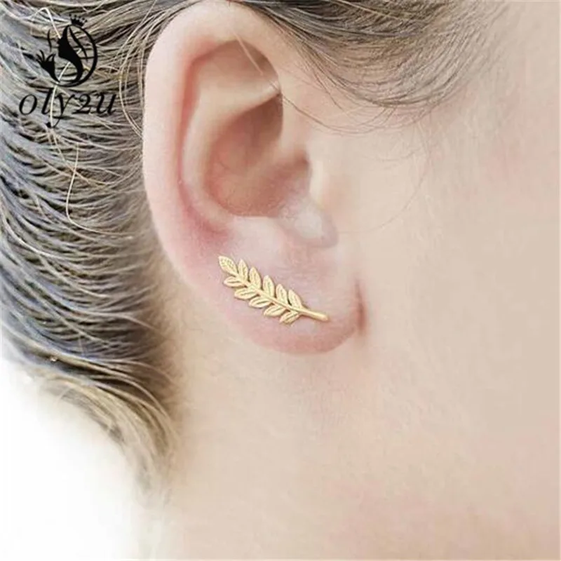 

Oly2u New Vintage Leaves Earrings for women Feather Earrings Ear clip Beautiful tree leave Earrings Girls Party Gifts